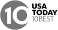 The image shows the USA TODAY 10Best logo featuring a stylized "10" and the text "USA TODAY 10BEST" in a circular design.